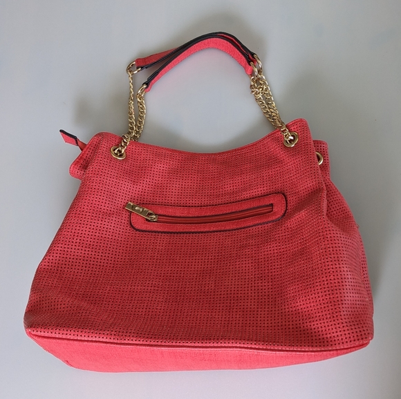 Indie3 Large Coral Red Shoulder Bag With Gold Hardware, Accent Tassel 10x15" - Picture 11 of 12